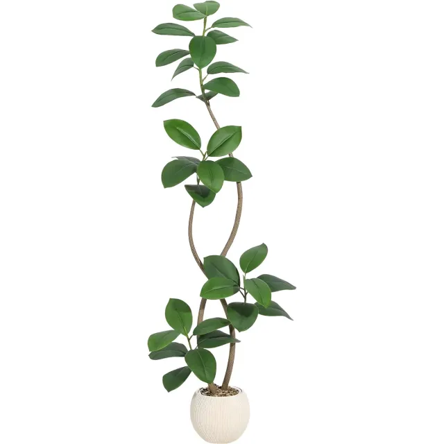 Happiq Kunstmatige Rubberboom - Voor Home & Binnen - Faux Fiddle Leaf Vijgenboom, Tropische Grote Vloerplant - Real Touch - Groen-180cm