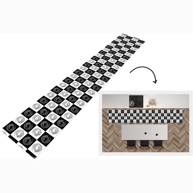 KitchenYeah Keukenloper - Keukenmat vinyl Patronen - Schaakbord - Zwart Wit - Keukenmatten loper - Keuken vloerkleed tapijt