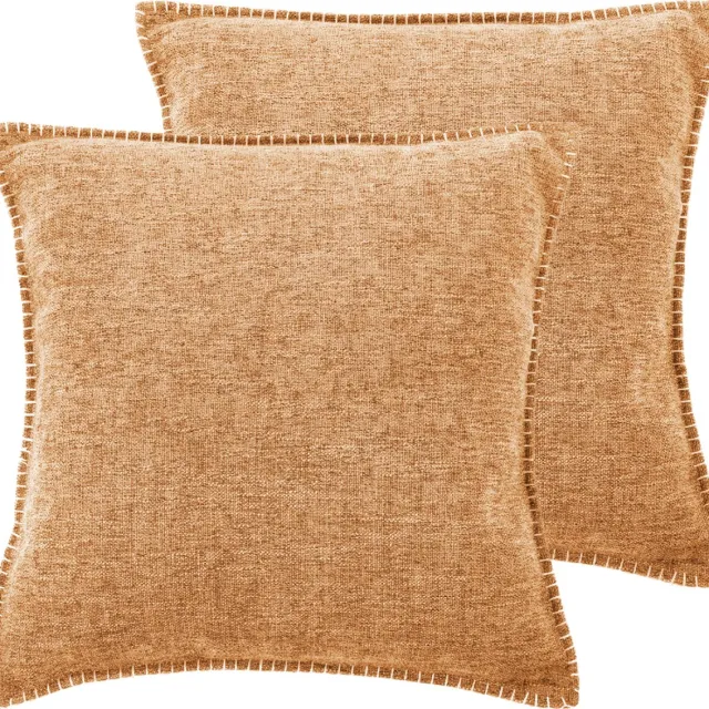 Tiseco Home Studio - Kussen DAMIAN (gevuld) - SET/2 - 100% polyester - met rits - hoes is wasbaar - voor bank, zetel, bed of stoel - Vierkant - 45x45 cm - Camel