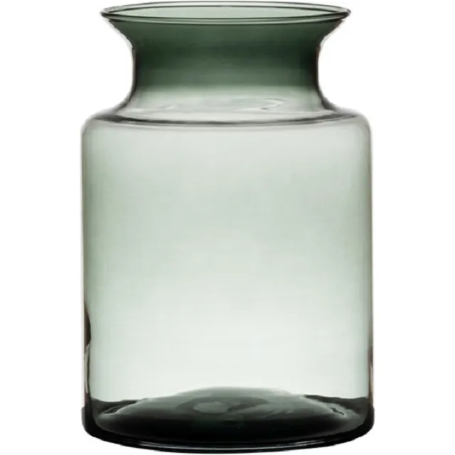 Hakbijl Glass melkbus vaas - donkergrijs - glas - D14 x H20 cm - bloemenvaas/boeketvaas