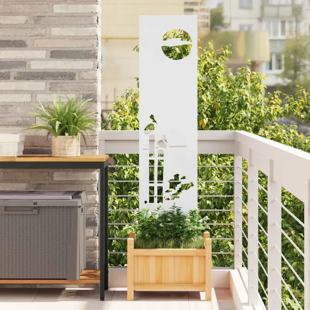 vidaXL Tuin Privacy Screen Fretwerk Wit 32 x 140 cm Koudgewalst staal