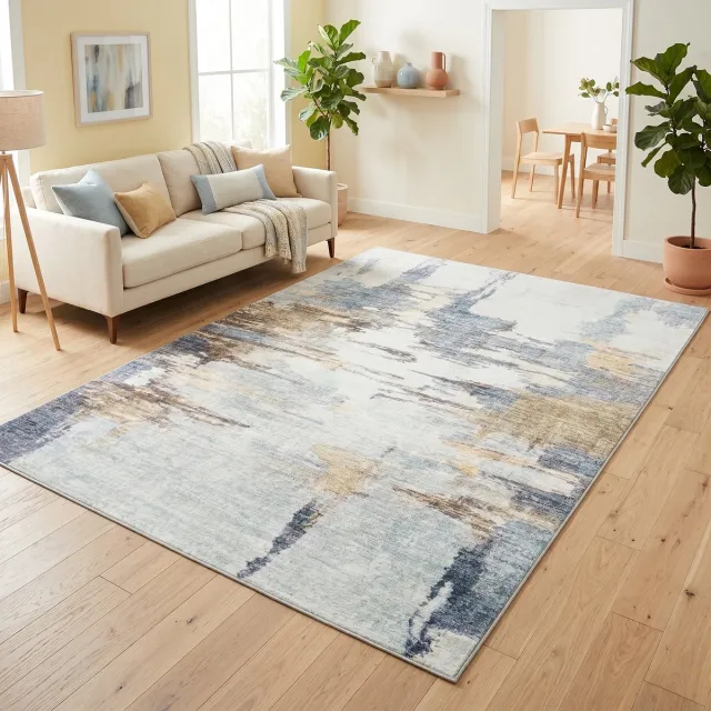 Tapiso Bari Vloerkleed Abstract Verweerd Patroon Antislip Tapijt Woonkamer Slaapkamer Grijs Crème Oranje Blauw Modern Design Oeko-Tex 160x230 Grijs Oranje