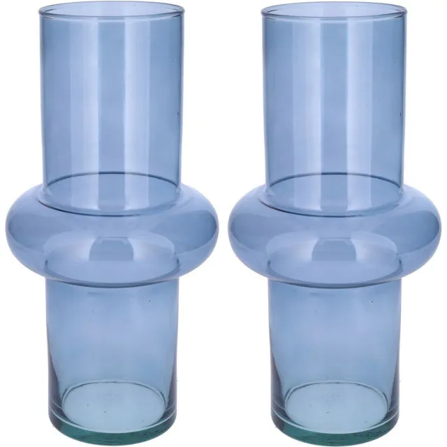 Bellatio Design Bloemenvaas - 2x - blauw transparant gerecycled glas - D15 x H31 cm - vaas Lichtblauw
