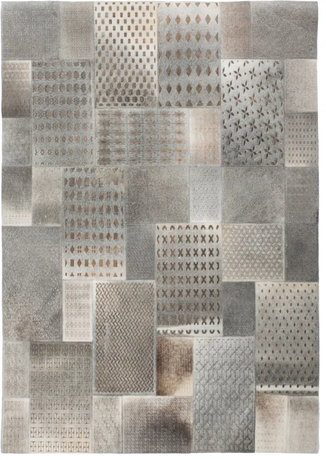 Padiro design laagpolig vloerkleed 160 x 230 cm - lichtbeige - vintagepatchworkontwerp - geometrisch patroon - handgemaakt - van leer