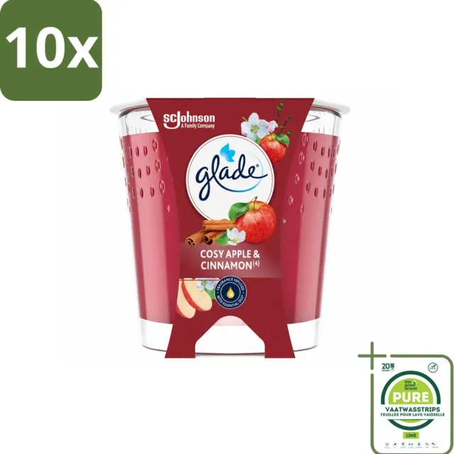 Glade 10 x Glade - Geurkaars Cosy Appel Kaneel - 100% Raapzaadwas & Vegan - 112 g - Grootverpakking - Vaatwasstrips - Geurkaars - Vegan - Warme Geur - Appel - Kaneel rood