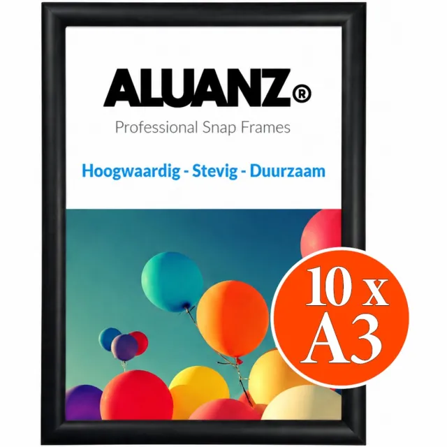 Aluanz 10 stuks A3 Kliklijst Zwart - Aluminium - Wissellijst - Posterlijst - Fotolijst - Inclusief Beschermfolie
