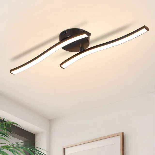 NETTLIFE Plafondlamp LED – zwart – 2-Lichts - 3000K Warm wit Licht - Moderne Plafondverlichting 51.5cm – Metaal - met creatief ontwerp - voor Woonkamer | Slaapkamer | Gang - 12W