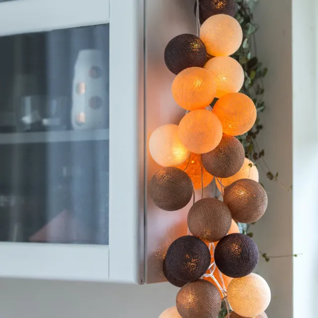 Cotton Ball Lights LED lichtslinger voor binnen - Handgemaakt en Fairtrade - 35 lampjes - Clay