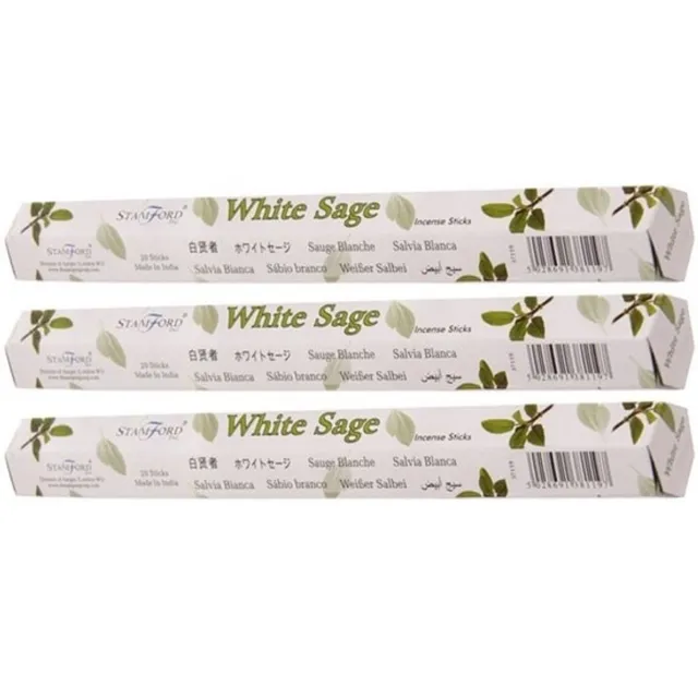 Stamford wierook stokjes witte salie geur - 60x - Lichaam in balans - Meditatie/mediteren geurstokjes Multi