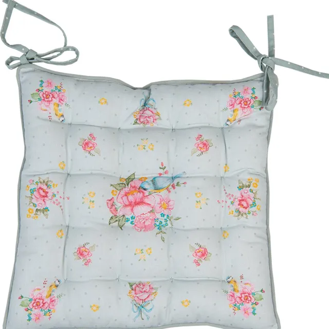 Clayre & Eef Stoelkussen Foam 40x40 cm Groen Katoen Vierkant Bloemen Zitkussen