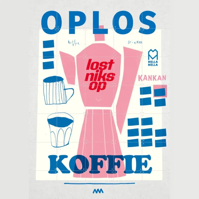 IXXI Oploskoffie, Mella Mella - 100 x 140 cm - Grote wanddecoratie en posters - Illustraties, Speels, Grafisch Ontwerp, Minimalisme, Keuken, Eetkamer Roze / Lichte tinten