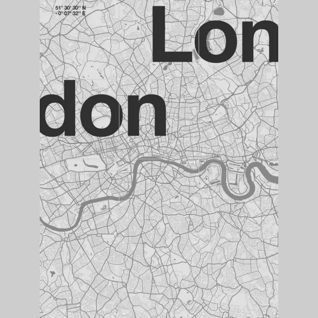 IXXI London Map, Florent Bodart - 60 x 80 cm - Grote wanddecoratie en posters - Illustraties, Grafisch Ontwerp, Typografie, Gang, Woonkamer, Mancave Zwart / Monochroom / Zwart en wit