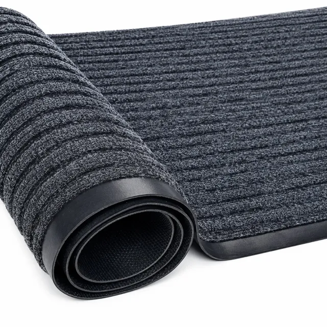 SWGOTA Donkergrijze gestreepte deurmat 50 x 80 cm, rechthoekige mat van polyester met PVC-rug Donkergrijs
