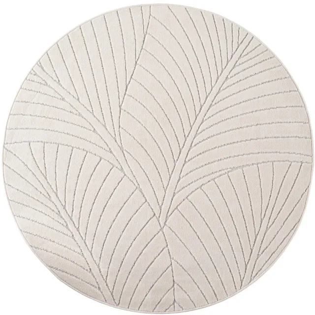 Dutch XXL Rond Buitenkleed | Nova | Palmbladeren | Crème | 160x160 cm | Buitentapijt | Tuintapijt
