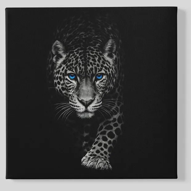 Trendex Global Vierkant Canvas Schilderij - Luipaard - Zwart - Grijs - Wanddecoratie - Modern - 40x40x2 cm