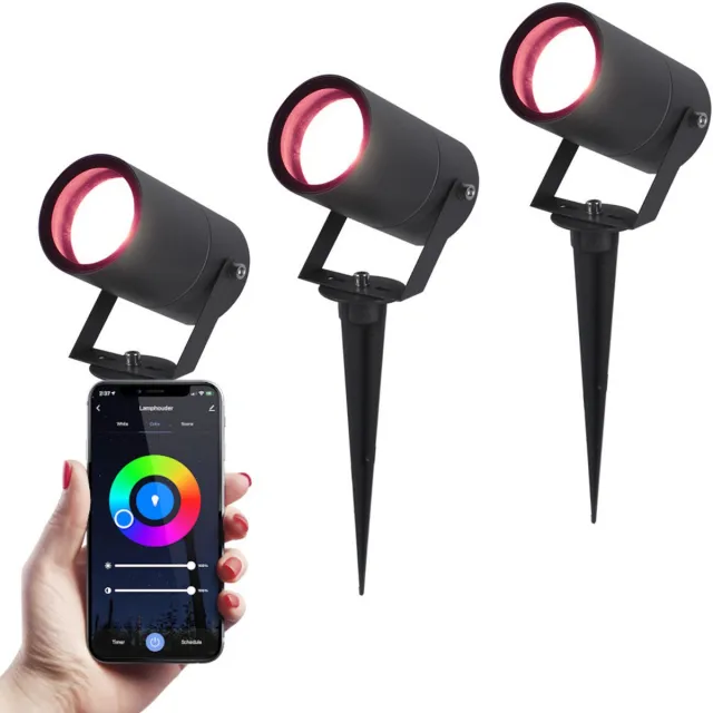 Homeylux 3x Smart WiFi Prikspot Spikey aluminium zwart RGBWW IP65