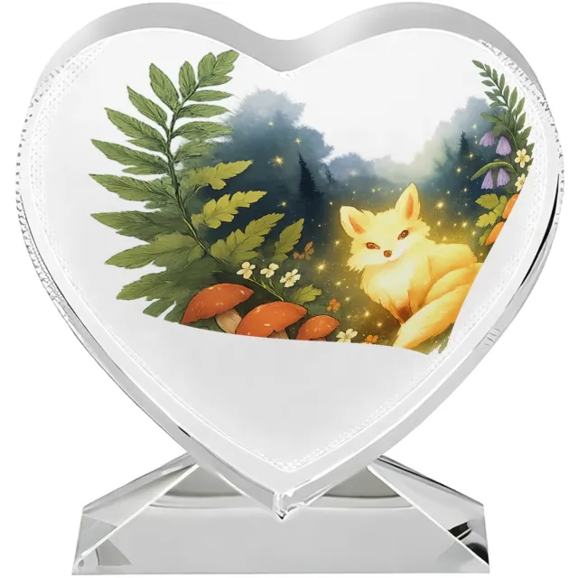 Mr Cadeautjes Fotokristal hart - design Een dromerig boslandschap met een lichtgevende vos tussen va | cadeau Wit