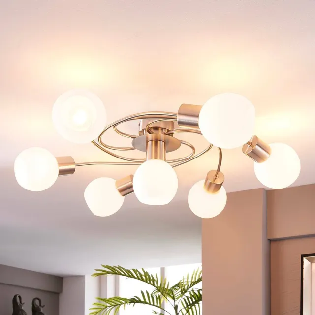 Lindby plafondlamp - 7lichts - Glas, metaal - H: 17.5 cm - E14 - wit, nikkel gesatineerd