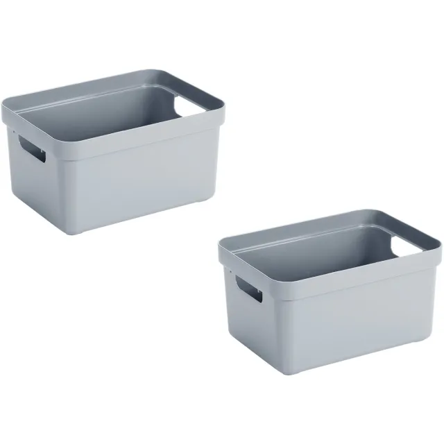 Sunware Opbergbox Sigma - 3x stuks - kunststof - blauw - 13 liter - Opbergbakken/opbergers - 35 x 25 x 18 cm Grijs
