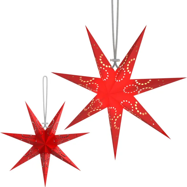 Soontrans Papieren Kerstster 45 cm - Decoratieve Lichtster Op te Hangen - Stervormige Kerstdecoratie voor Binnen - Raamdecoratie, Wanddecoratie, Woonkamer en Feestelijke Verlichting - Rood