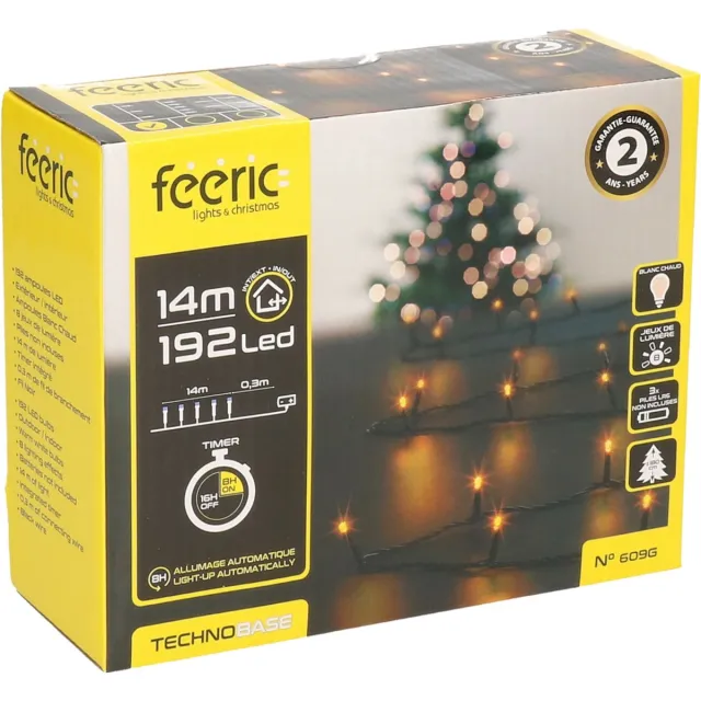Feeric lights & Christmas Feeric lights Kerstverlichting - warm wit - 14 m- 192 led lampjes - zwart snoer - batterij