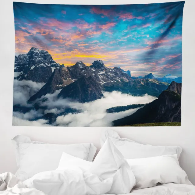 ABAKUHAUS Bergwandtapijt en sprei, Alpenwolken en mist, 150 x 110 cm, blauw Zwart Wit Blauw