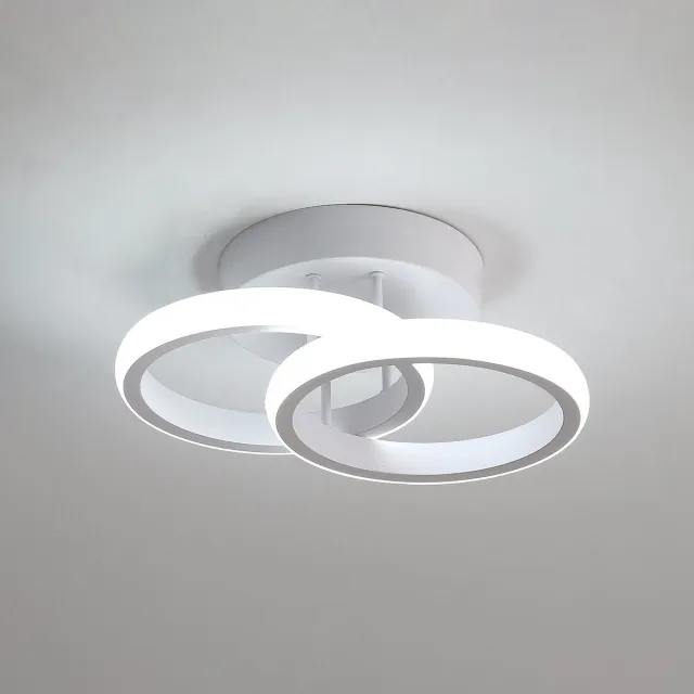 Riserva LED Plafondlamp Dubbele Ring - 22W - 2500 lm - 6500K Koel Wit - Wit - Moderne Plafonnière voor Woonkamer, Slaapkamer, Keuken en Eetkamer