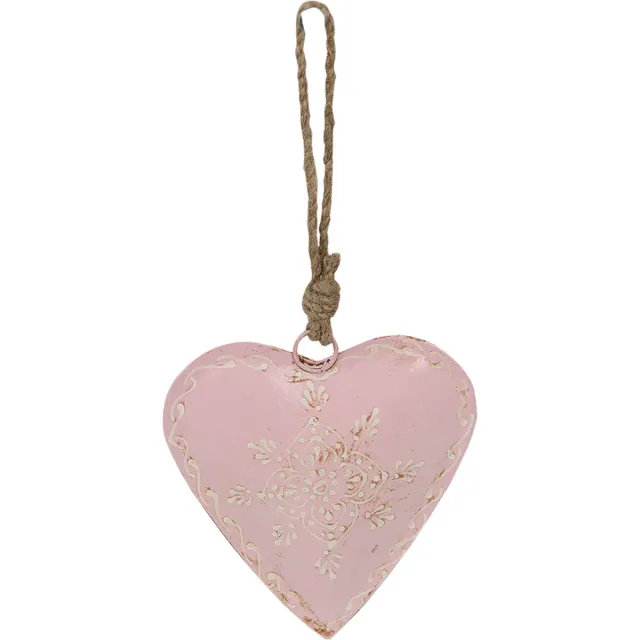 Clayre & Eef Hanger Hart 18 cm Roze Ijzer Kersthanger