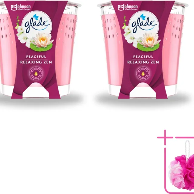 Glade 2 x Glade - Geurkaars Relaxing Zen - 100% Raapzaadwas - 112 g - Bulkverpakking - Geurkaars rust - Douchemop - Geurkaars ontspanning lichtblauw