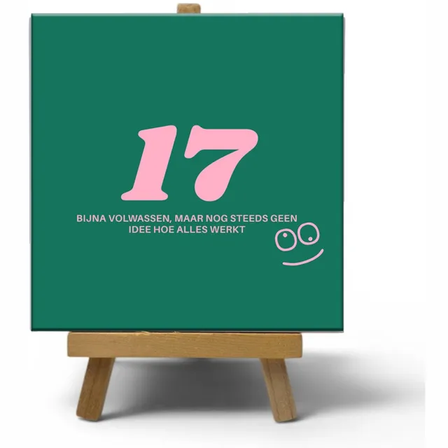 NewCity Geschikt voor Keramisch cadeau tegel 17 jaar - Grappige spreuktegel 17 jarige verjaardag - Cadeau idee voor verjaardag- 11 x 11 cm - Inclusief standaard Verjaardag 17