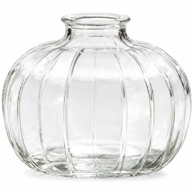 SWGOTA Vaas van transparant glas met verticale ribbels - 8,3 cm hoog, diameter 10,5 cm - korte hals - voor kunstbloemen - kartonnen verpakking