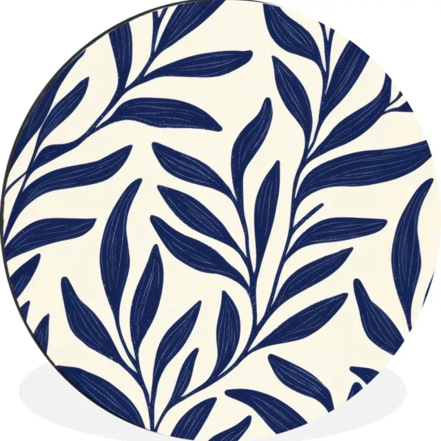 WallCircle Wandcirkel - Muurcirkel - Bladeren - Klimop - Donkerblauw - Aluminium - Dibond - 140x140 cm - Binnen en Buiten