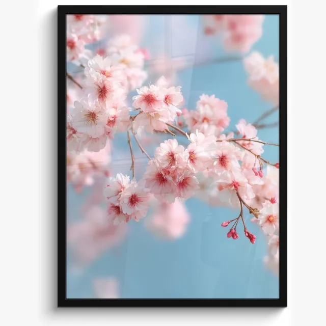 FrameYourWall Poster in lijst - Fotolijst 50x70 cm - Posters - Takken - Bloesems - Roze - Posterlijst zwart - Decoratie - Wanddecoratie woonkamer - Muurdecoratie slaapkamer