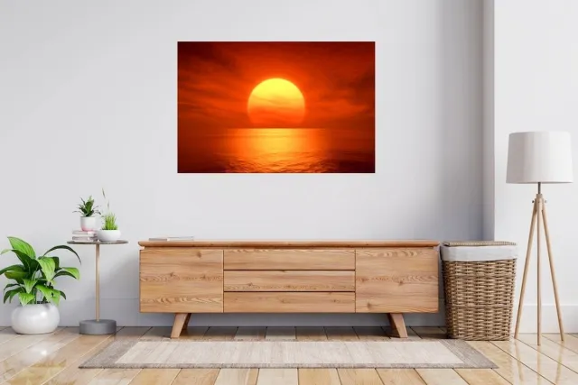 karo-art Poster- Ondergaande Zon boven Zee, Premium print, wanddecoratie Multikleur
