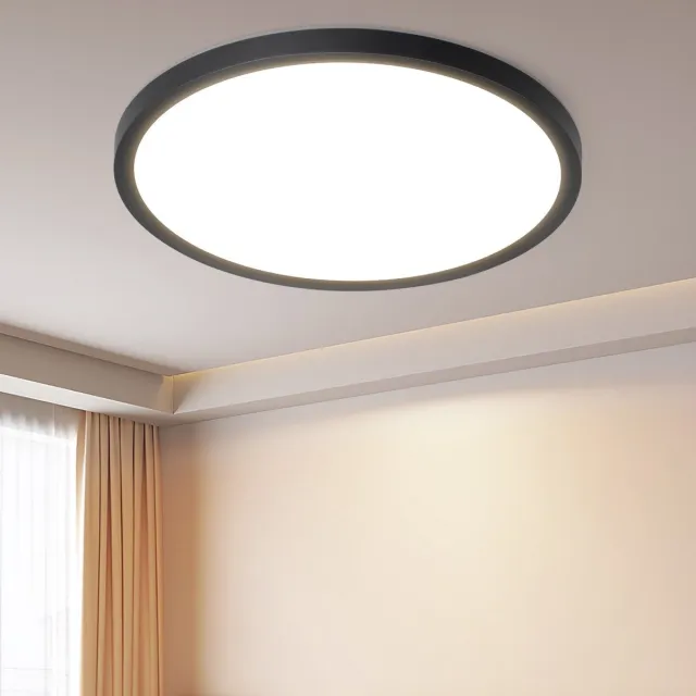 NETTLIFE Plafondlamp LED - Zwart - modern - 30cm - rond - 3000 K Warm wit Licht - 24 W Woonkamerlamp - IP44 Waterdicht - Platte Plafondlamp - voor Slaapkamer | Keuken | Gang