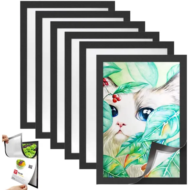 Ibenzoa Zesdelige Zelfklevende Magnetische Documenthouders voor A4 Posters en Foto's met Zilveren Rand Zwart