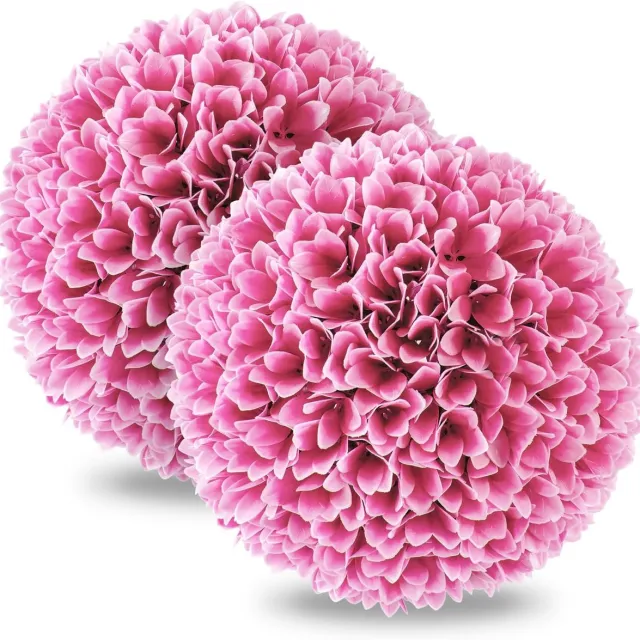 KOMFOTTEU 2 stuks kunstbussenballen, 28 cm, ronde planten voor binnen en buiten, realistische bladeren, decoratie om op te hangen voor tuin, huis (roze) Lichtroze