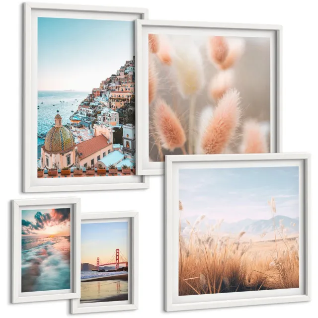 TULUP 4-Delige Schilderij Set - Kustlandschappen en natuurlijke schoonheid - 50 x 50 cm, 20 x 30 cm en 40 x 60 cm - Decoratieve Schilderijen - Wanddecoratie - Hal - Interieur Decoratie Witte lijst