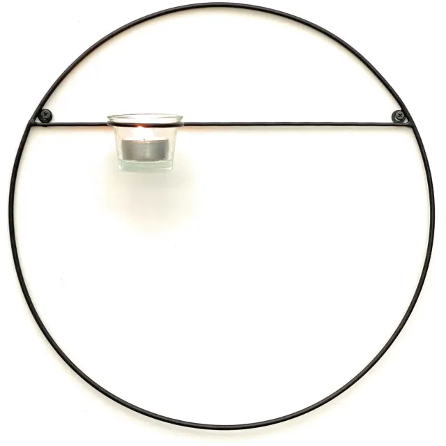 ‎DanDiBo DanDiBo Wandtheelichthouder rond - Zwart smeedijzer - Diameter 36 cm