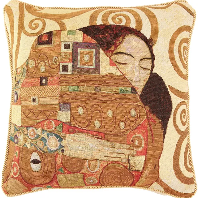 Signare Kussenhoes Gobelinstof 45x45 cm – Gustav Klimt Tree of Life Erfüllung – Luxe Kunst Kussenhoes – Decoratief Sierkussen beige