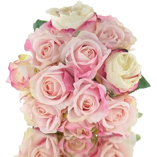 Gasper Rozenboeket Roze Tinten & Crème 11 Stelen 36 cm - Kunstbloemen Creme