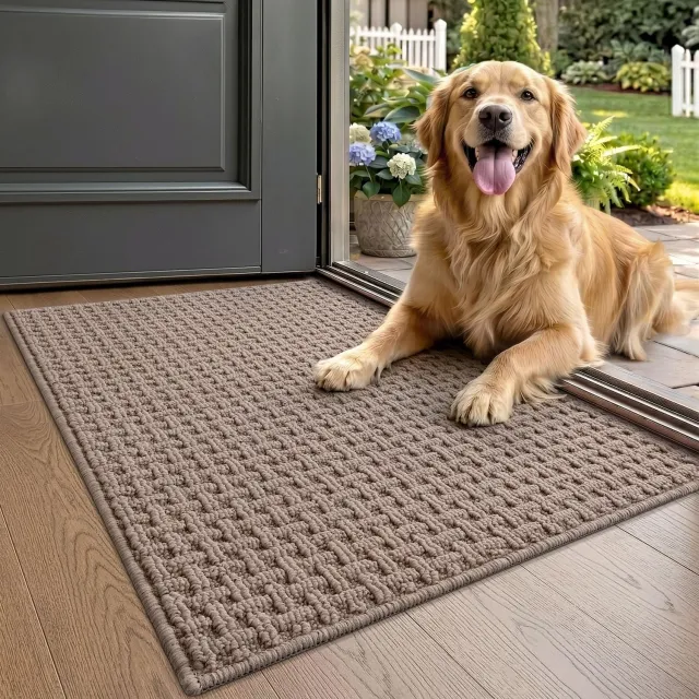 Famanu Wasbare Voetmat 60x90 cm - Houdt je vloer schoon - Snel absorberend polyester - Beige 1 stuk