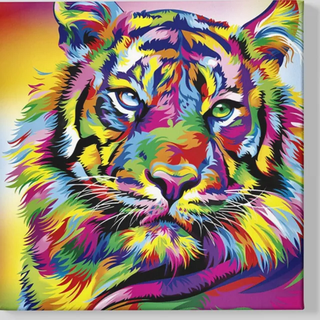 Trendex Global Vierkant Canvas Schilderij - Wilde Dier - Kleurrijke Tijger - 40x40x 2 cm