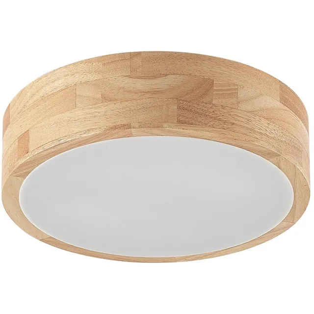 Lindby plafondlamp hout - 2lichts - rubberhout, kunststof - H: 8 cm - E27 - licht hout, wit