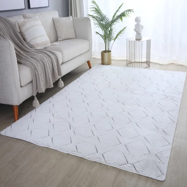 flycarpets Nonia Hoogpolig Fluffy 3D Design Geruit Vloerkleed - Beige - 140x200 cm