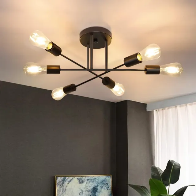 Glitzerlife Vintage Industriële Spotlamp Plafondlamp - 6-lichts E27 Fitting Verstelbaar - Retro Industrieel Design Zwart - voor Woonkamer Keuken Slaapkamer Hal Exclusief Lichtbron