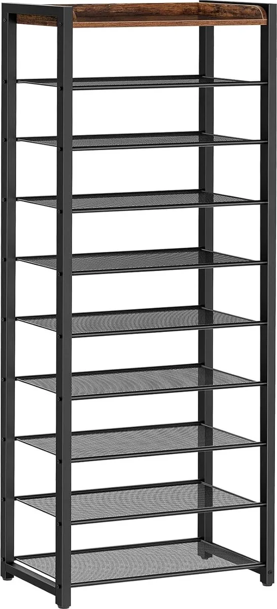 Trankielo Ruimtebesparend schoenenrek – Stijlvol donkerbruin-zwart design – 10 niveaus voor 18-25 paar schoenen Rustiek Bruin, Zwart