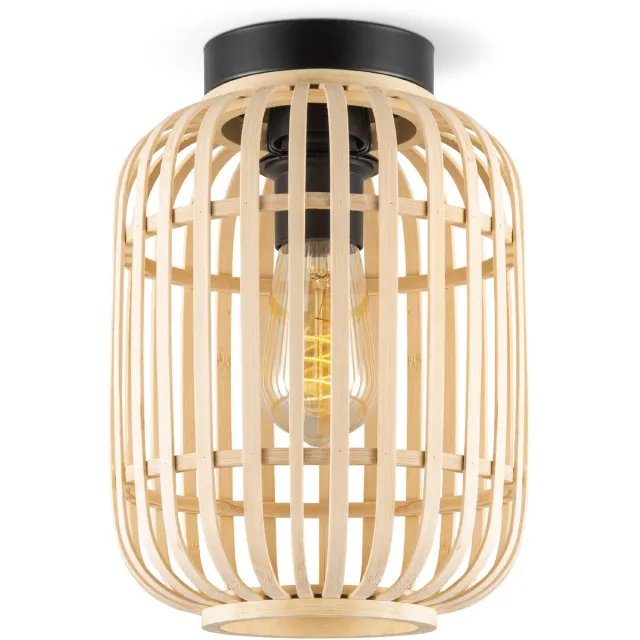 Home Sweet Home Boheemse stijl Plafondlamp - Bamboe Lampenkap - Cilinder - Beige - Ø21,5 x 30 cm - E27 fitting - Ontworpen voor gebruik in Hout
