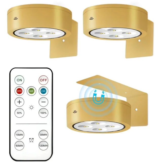 longziming Draadloos Schilderijlicht - Magnetisch Bevestigd - Drie Kleurtemperaturen Dimbaar 10%-100% Heldere Verlichting Voor Kunstwerken - 3 Stuks - Woonkamer Warm Wit goud