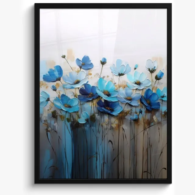 FrameYourWall Poster in lijst - Fotolijst 50x70 cm - Posters - Bloemen - Schilderij - Blauw - Posterlijst zwart - Decoratie - Wanddecoratie woonkamer - Muurdecoratie slaapkamer